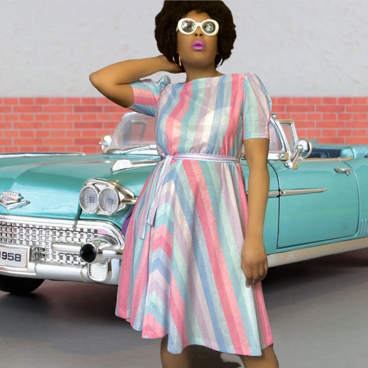 1970's Diagnoal Stripe Dress Size M