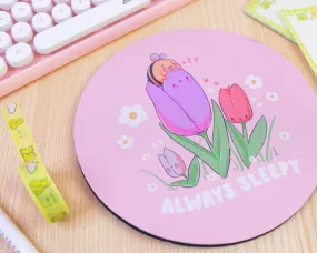 Always Sleepy Bumblebee Mouse Pad | Kawaii Pink Tulip Desk Mat | Cute Aesthetic Office & Gaming Accessory