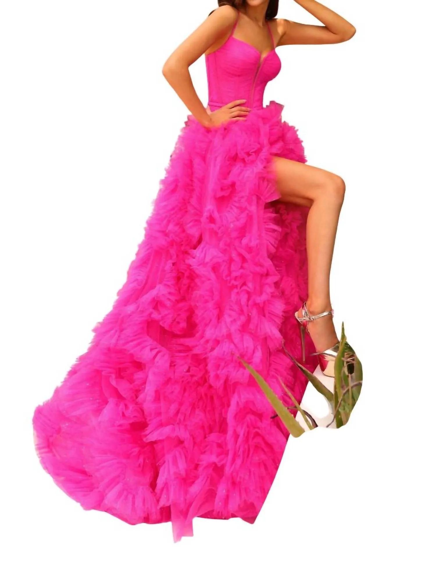 Amarra - Ruffled Ballgown With Slit
