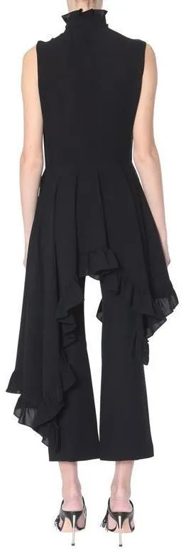 Asymmetrical Ruffled Black Mini Dress