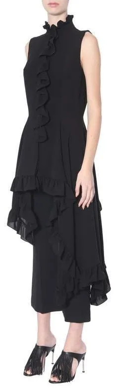 Asymmetrical Ruffled Black Mini Dress