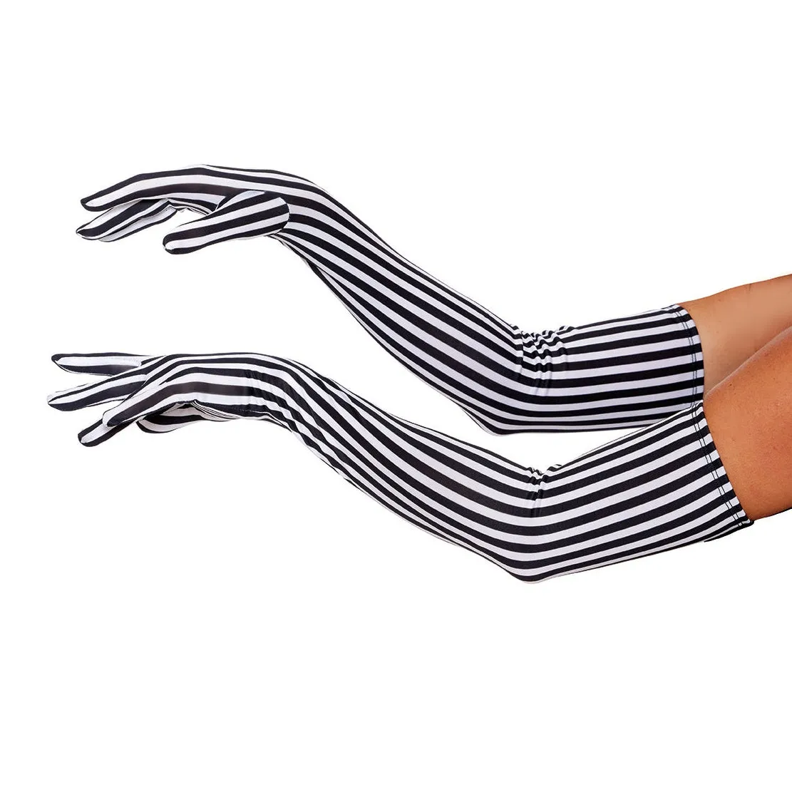 Black and White Striped Gloves Adult