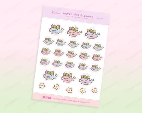 Bonbun's Kawaii Water the Flowers Sticker Sheet | Pastel Spring Gardening Stickers | Cute Planner & Journal Decor | BON 004