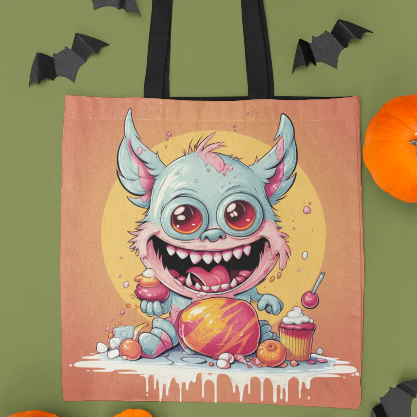 Candy Monster on the Loose Tote, Halloween Tote Bag, Halloween Tote, Halloween Tote Bags, Tote bag Mockup Halloween, Tote Bags Halloween