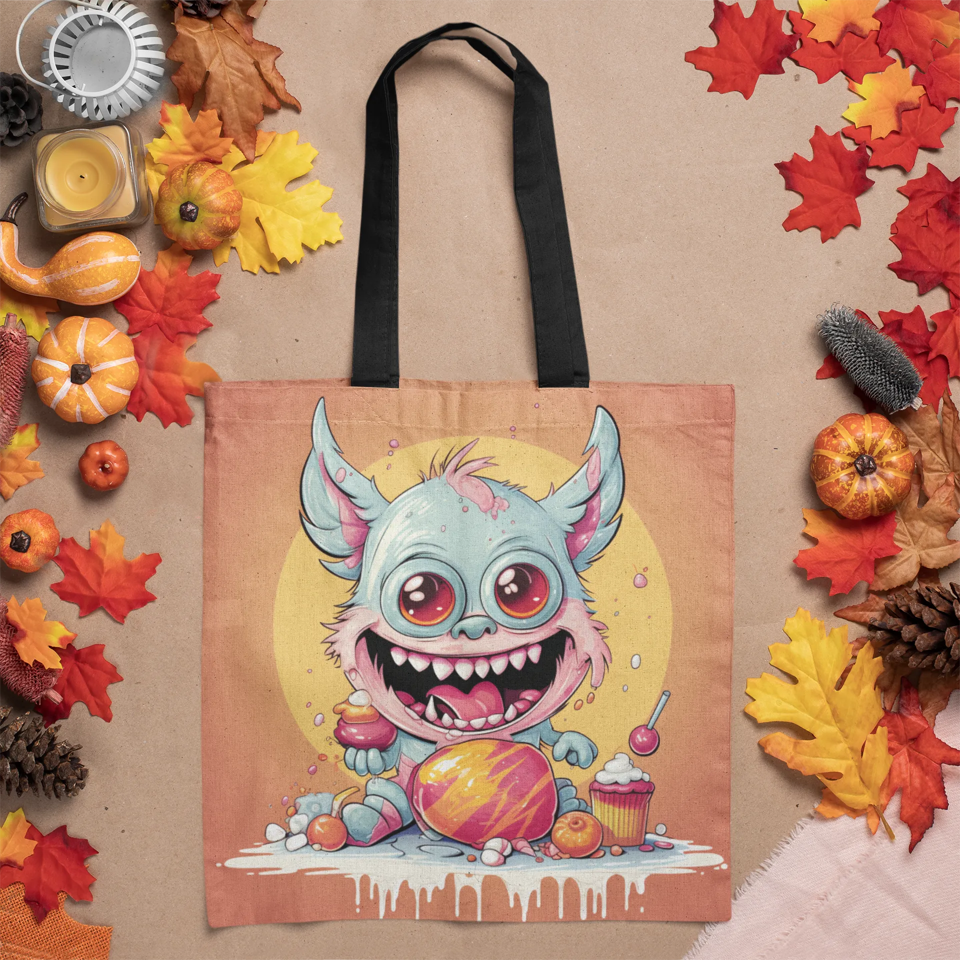 Candy Monster on the Loose Tote, Halloween Tote Bag, Halloween Tote, Halloween Tote Bags, Tote bag Mockup Halloween, Tote Bags Halloween
