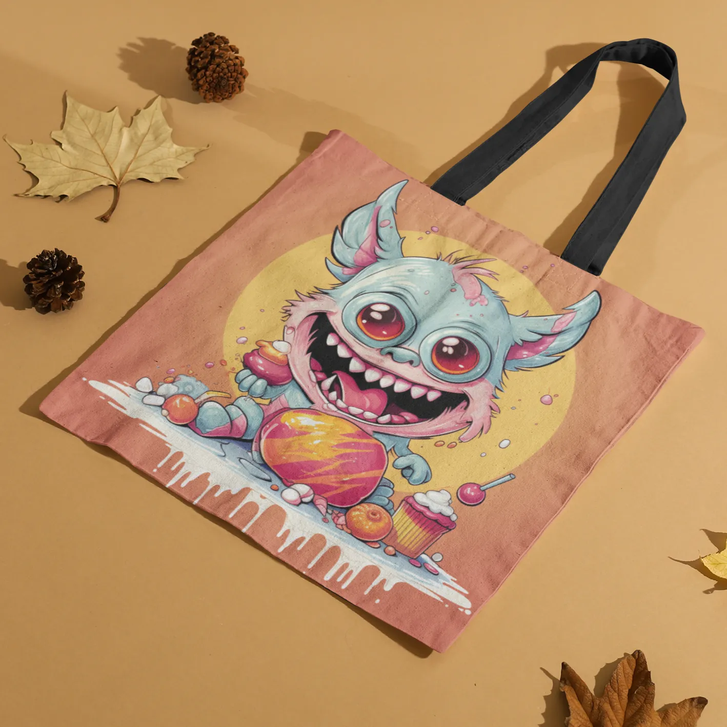 Candy Monster on the Loose Tote, Halloween Tote Bag, Halloween Tote, Halloween Tote Bags, Tote bag Mockup Halloween, Tote Bags Halloween