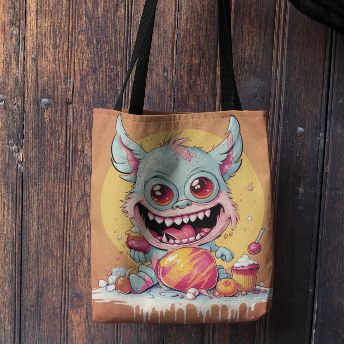Candy Monster on the Loose Tote, Halloween Tote Bag, Halloween Tote, Halloween Tote Bags, Tote bag Mockup Halloween, Tote Bags Halloween