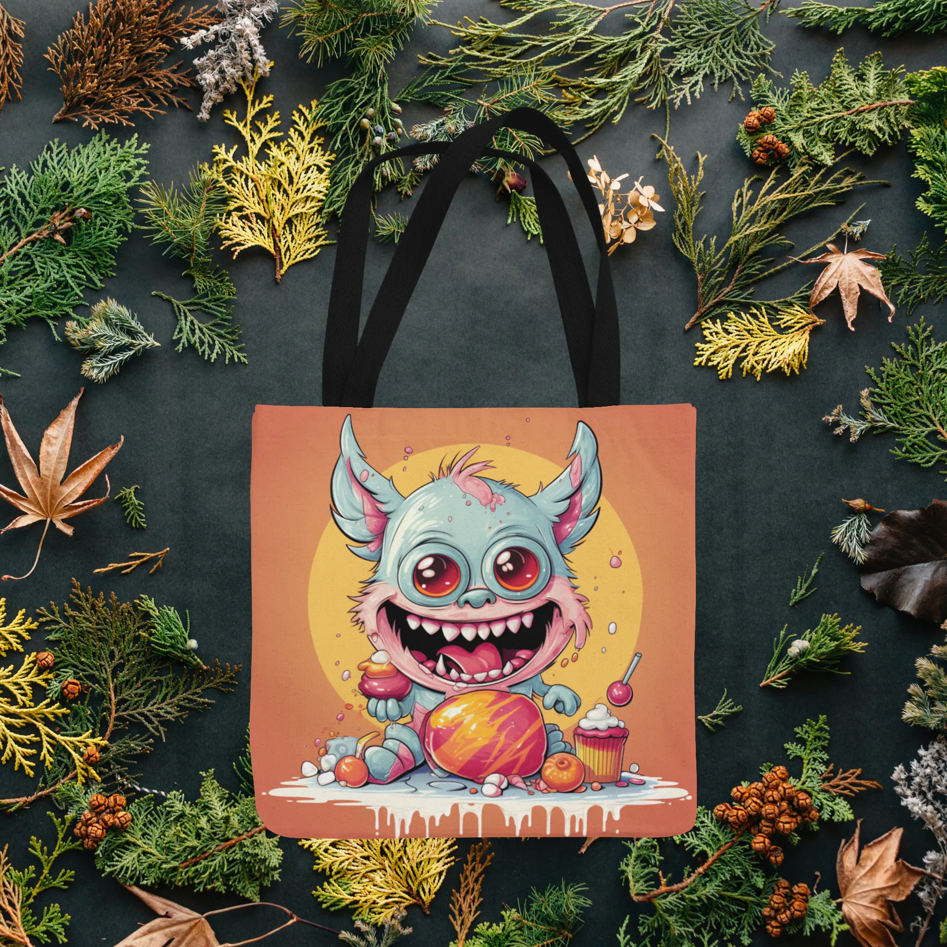 Candy Monster on the Loose Tote, Halloween Tote Bag, Halloween Tote, Halloween Tote Bags, Tote bag Mockup Halloween, Tote Bags Halloween