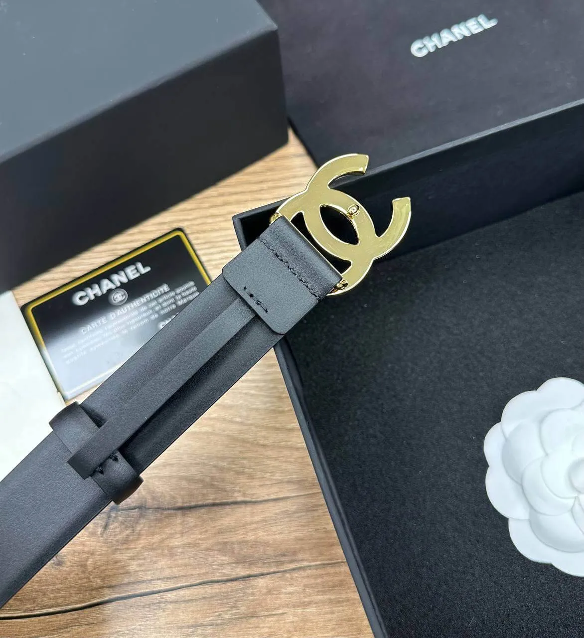 Chanel Calfskin & Gold-Tone Metal Black Belt