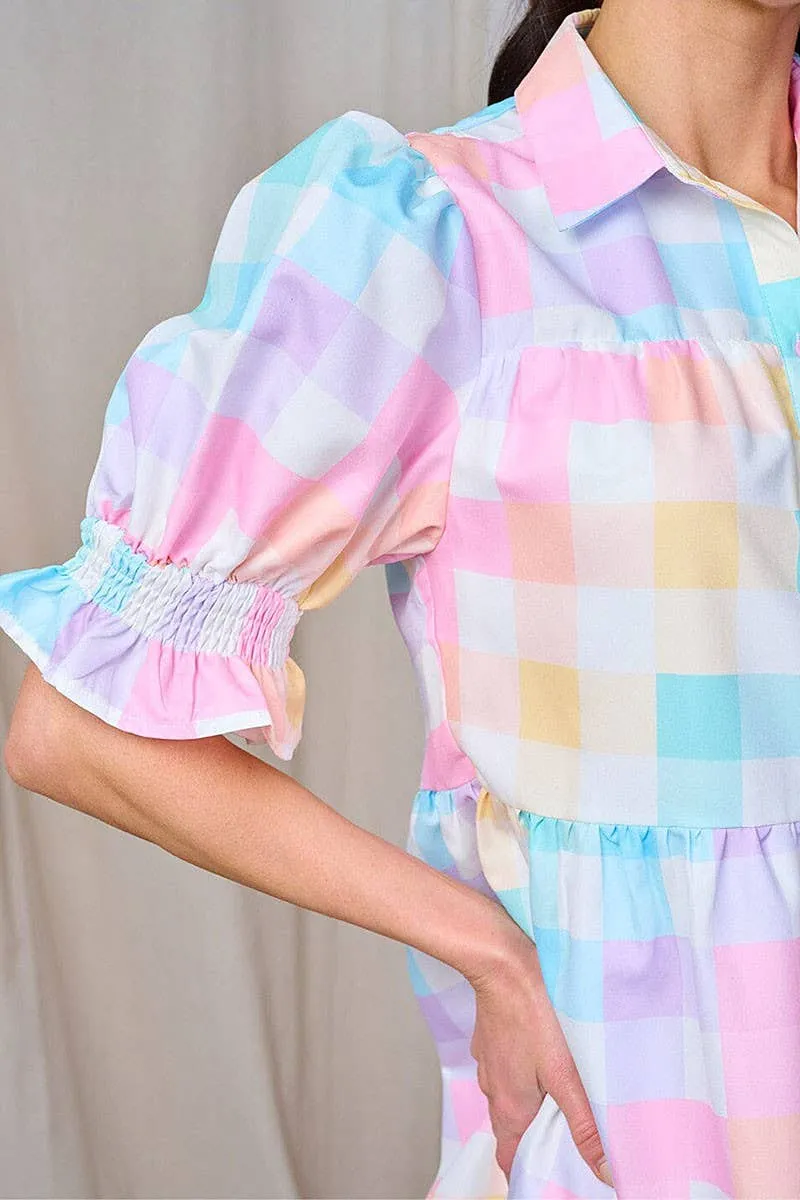 Checker pastel bubble sleeve Dress