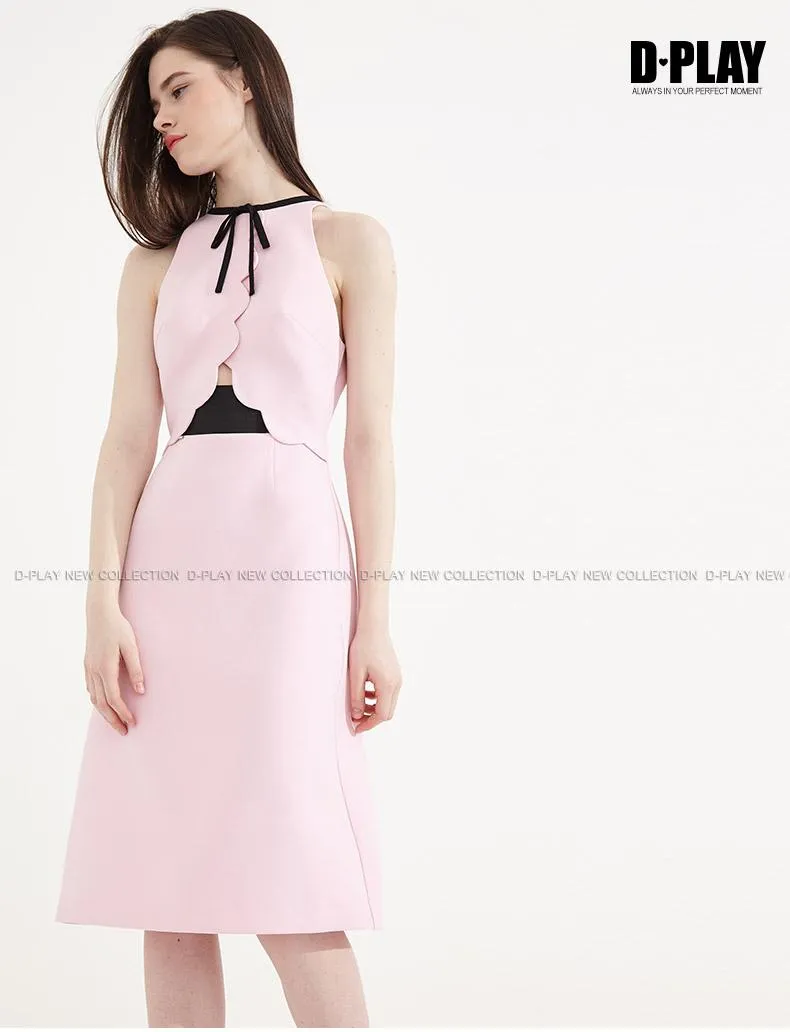 Cherry blossom sleeveless high waist pastel pink bridesmaids wedding guest dress- peita