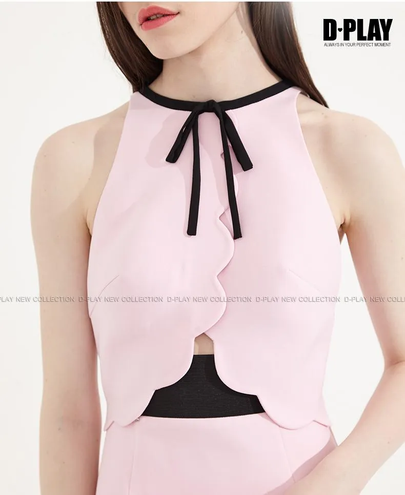 Cherry blossom sleeveless high waist pastel pink bridesmaids wedding guest dress- peita