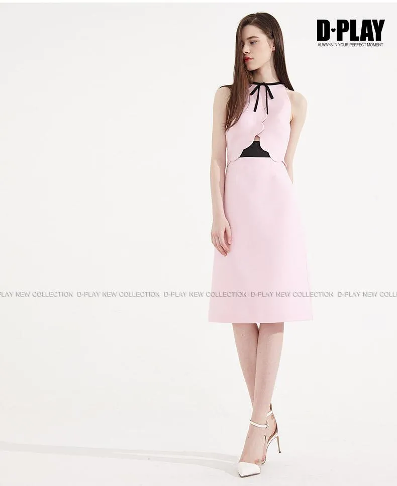 Cherry blossom sleeveless high waist pastel pink bridesmaids wedding guest dress- peita