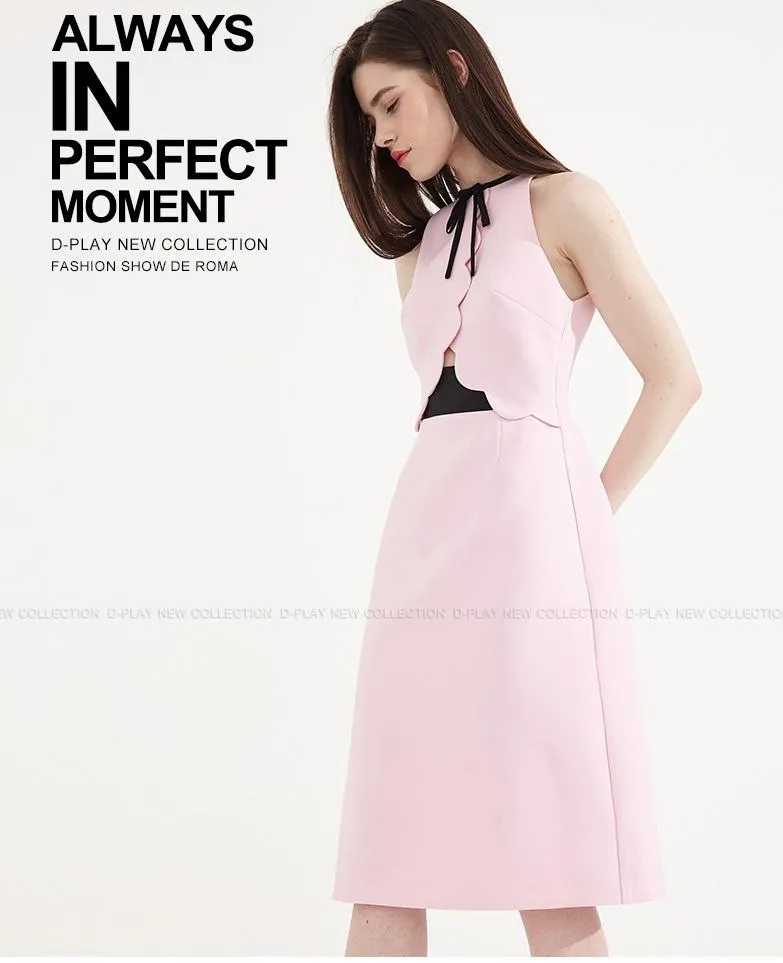 Cherry blossom sleeveless high waist pastel pink bridesmaids wedding guest dress- peita