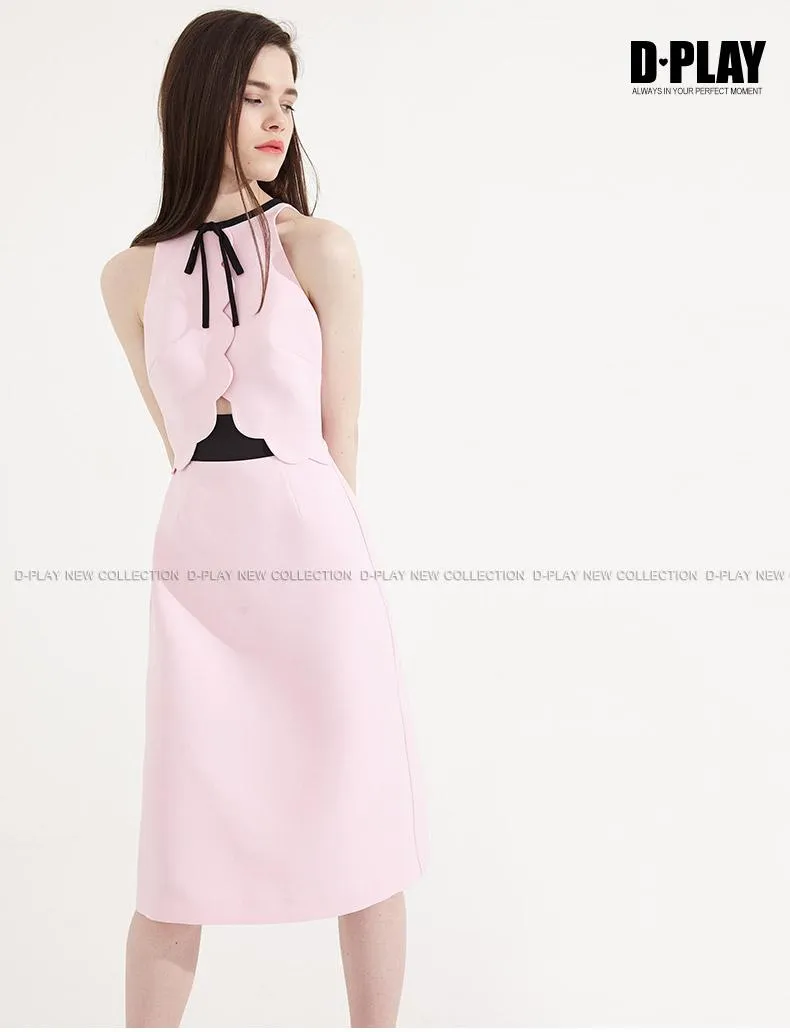 Cherry blossom sleeveless high waist pastel pink bridesmaids wedding guest dress- peita