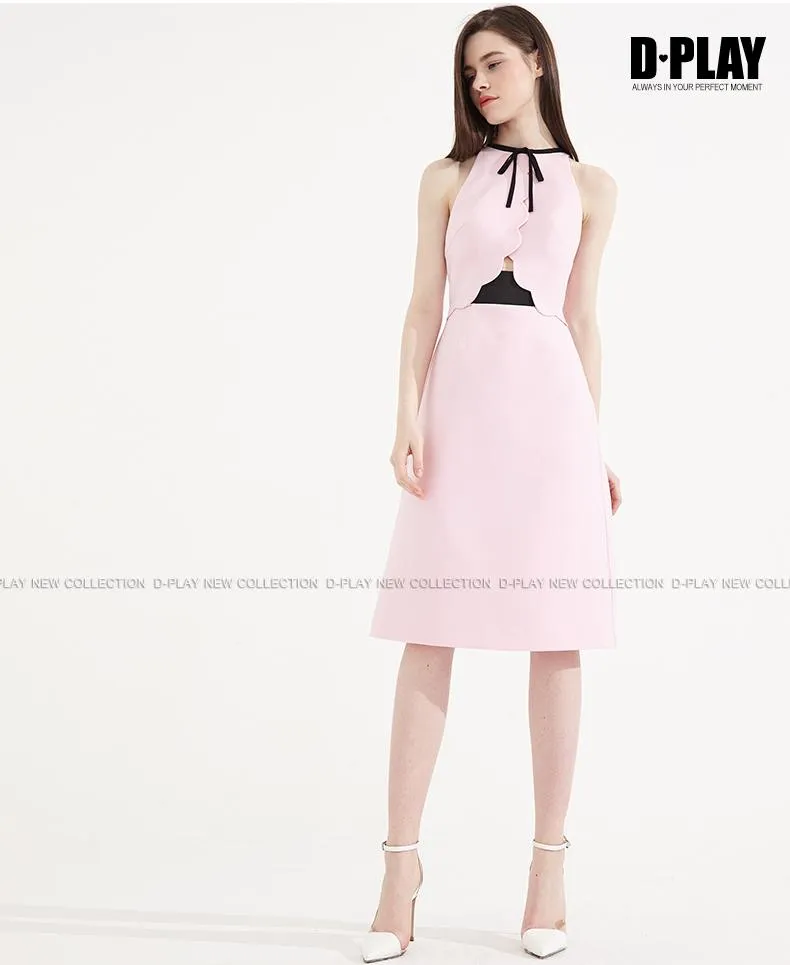 Cherry blossom sleeveless high waist pastel pink bridesmaids wedding guest dress- peita