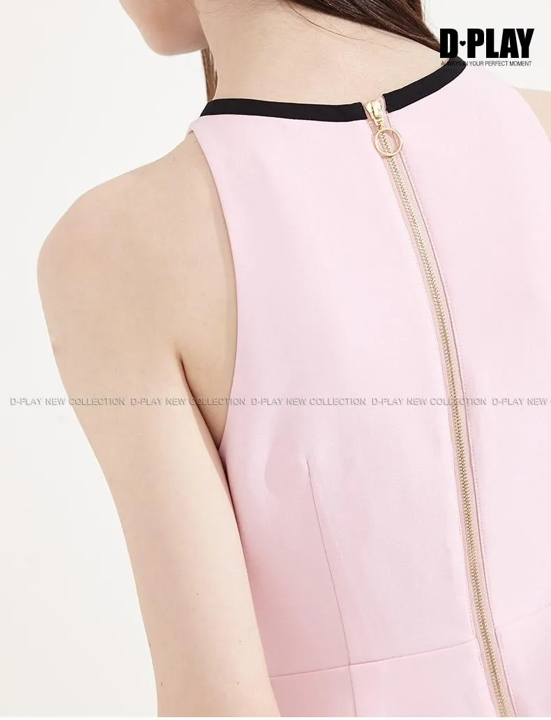 Cherry blossom sleeveless high waist pastel pink bridesmaids wedding guest dress- peita