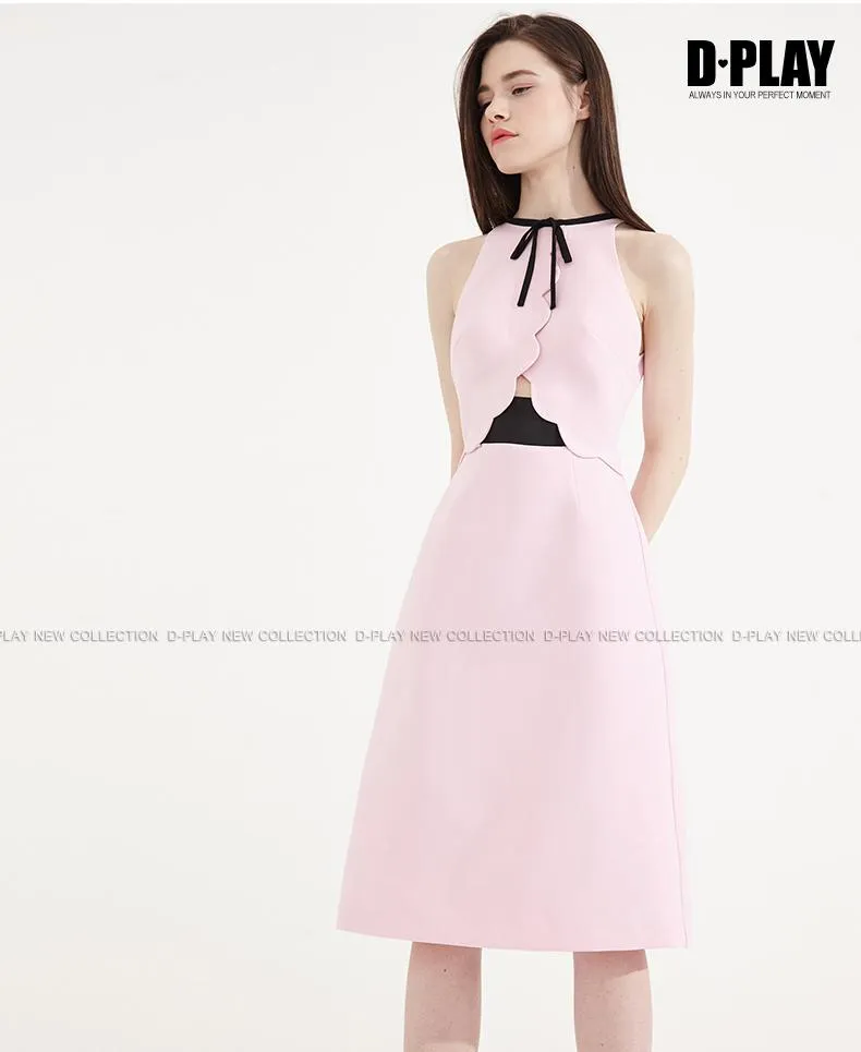 Cherry blossom sleeveless high waist pastel pink bridesmaids wedding guest dress- peita