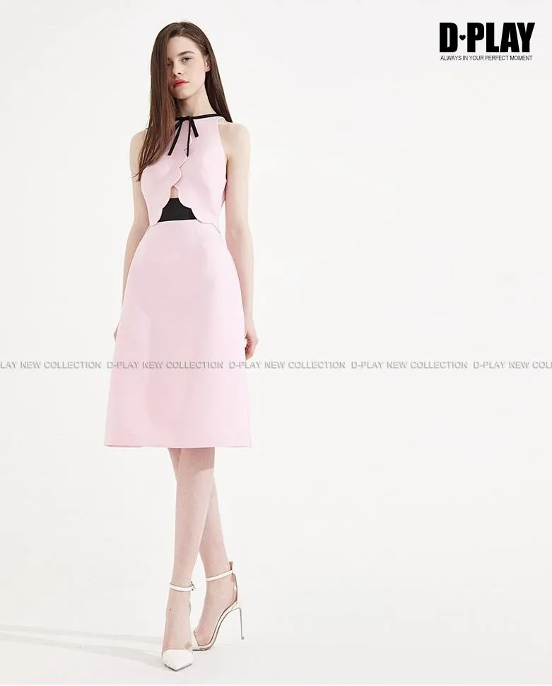 Cherry blossom sleeveless high waist pastel pink bridesmaids wedding guest dress- peita