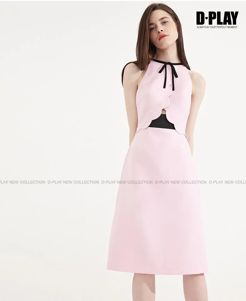 Cherry blossom sleeveless high waist pastel pink bridesmaids wedding guest dress- peita
