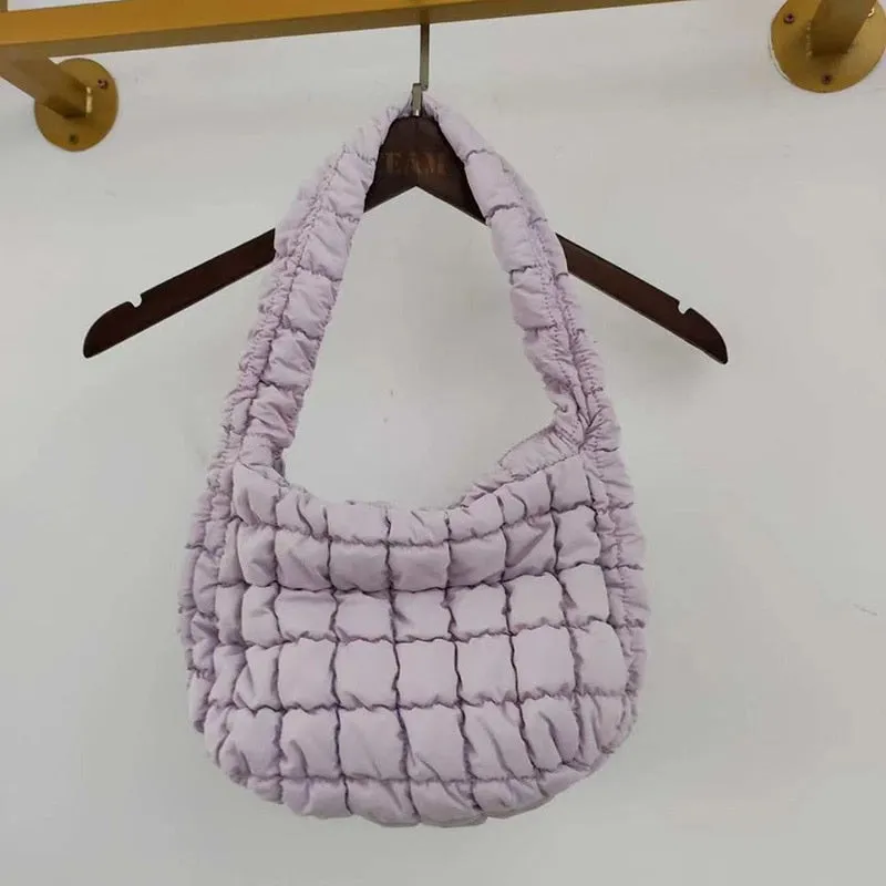 Christmas Gift [EAM] Handle Bag Female Retro Fabric Luxury Shoulder Bag New 2021 Fashion Shopper Pleated Down Bag Clutch Autumn Winter 18A5411