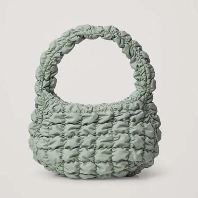Christmas Gift [EAM] Handle Bag Female Retro Fabric Luxury Shoulder Bag New 2021 Fashion Shopper Pleated Down Bag Clutch Autumn Winter 18A5411