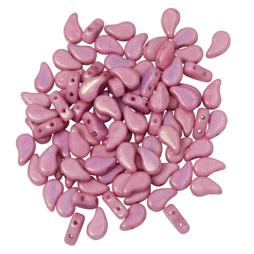 Czech Glass, 2-Hole Paisley Duo Beads 8x5mm, Chalk Lilac Luster (22 Gram Tube)