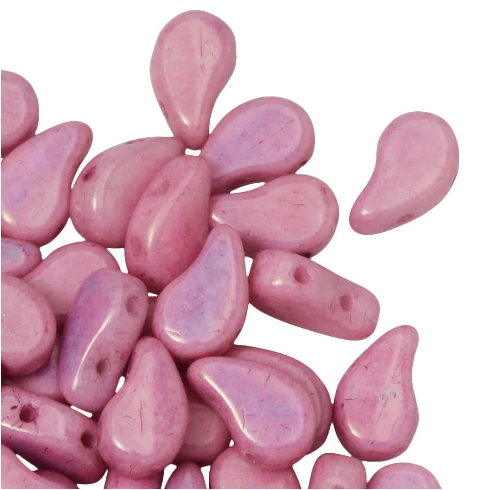 Czech Glass, 2-Hole Paisley Duo Beads 8x5mm, Chalk Lilac Luster (22 Gram Tube)