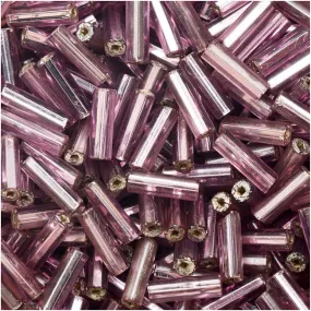 Czech Glass Bugle Beads, Cylinder Size 3 '7mm', Lt Amethyst S/L (24 Gram Tube)