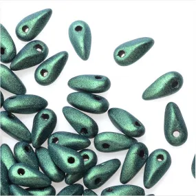 Czech Glass Mini Dagger Beads, 2.5x6mm, 10 Gram Tube, Metallic Suede - Lt. Green