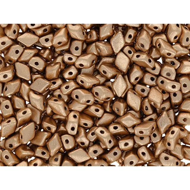 Czech Glass Mini GemDuo, 2-Hole Diamond Shaped Beads 6x4mm, Matte - Metallic Flax (2.5" Tube)