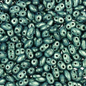 Czech Glass MiniDuo, 2-Hole Beads 2x4mm, Light Green Metallic Suede  (2.5 Inch Tube)