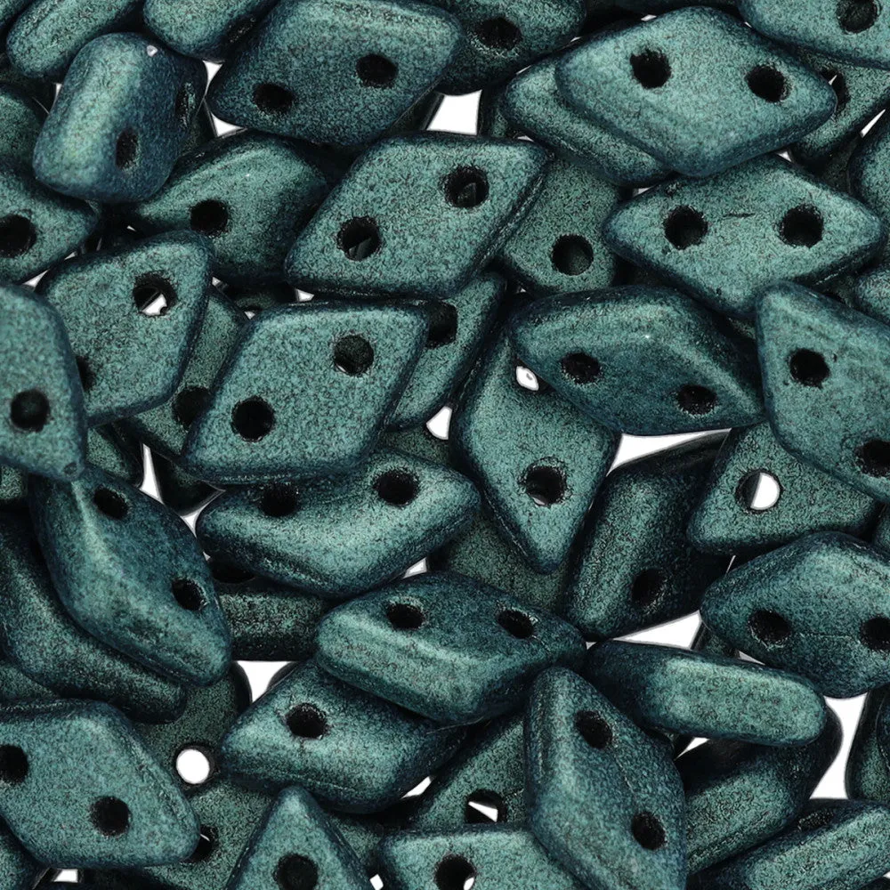 CzechMates Glass, 2-Hole Diamond Beads 4x6mm, 8 Grams, Metallic Suede Light Green