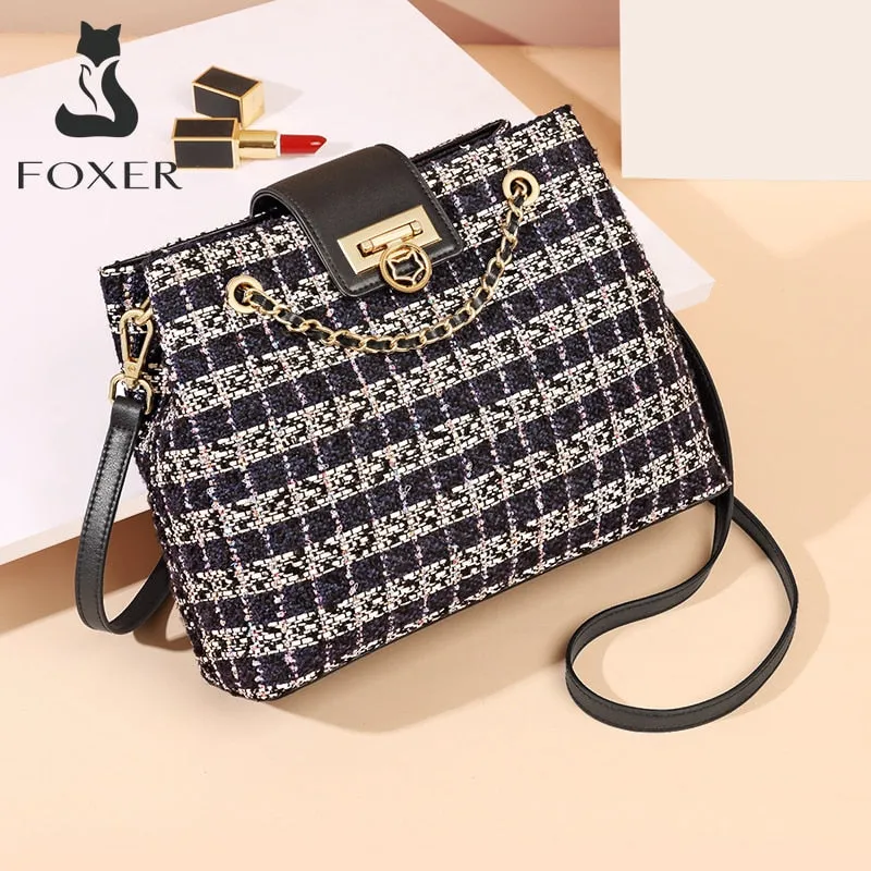 FOXER Fashion Women Crossbody Totes Bags Large Capacity Handle Woven Bag Lady Short Trip Shoulder Bags Female Light Casual Purse