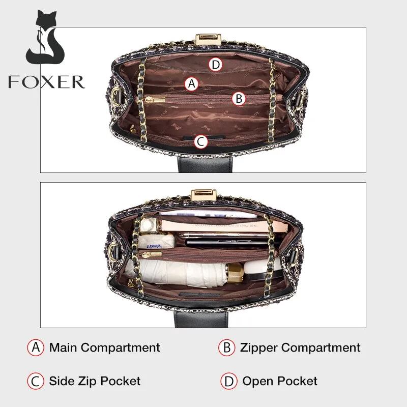 FOXER Fashion Women Crossbody Totes Bags Large Capacity Handle Woven Bag Lady Short Trip Shoulder Bags Female Light Casual Purse