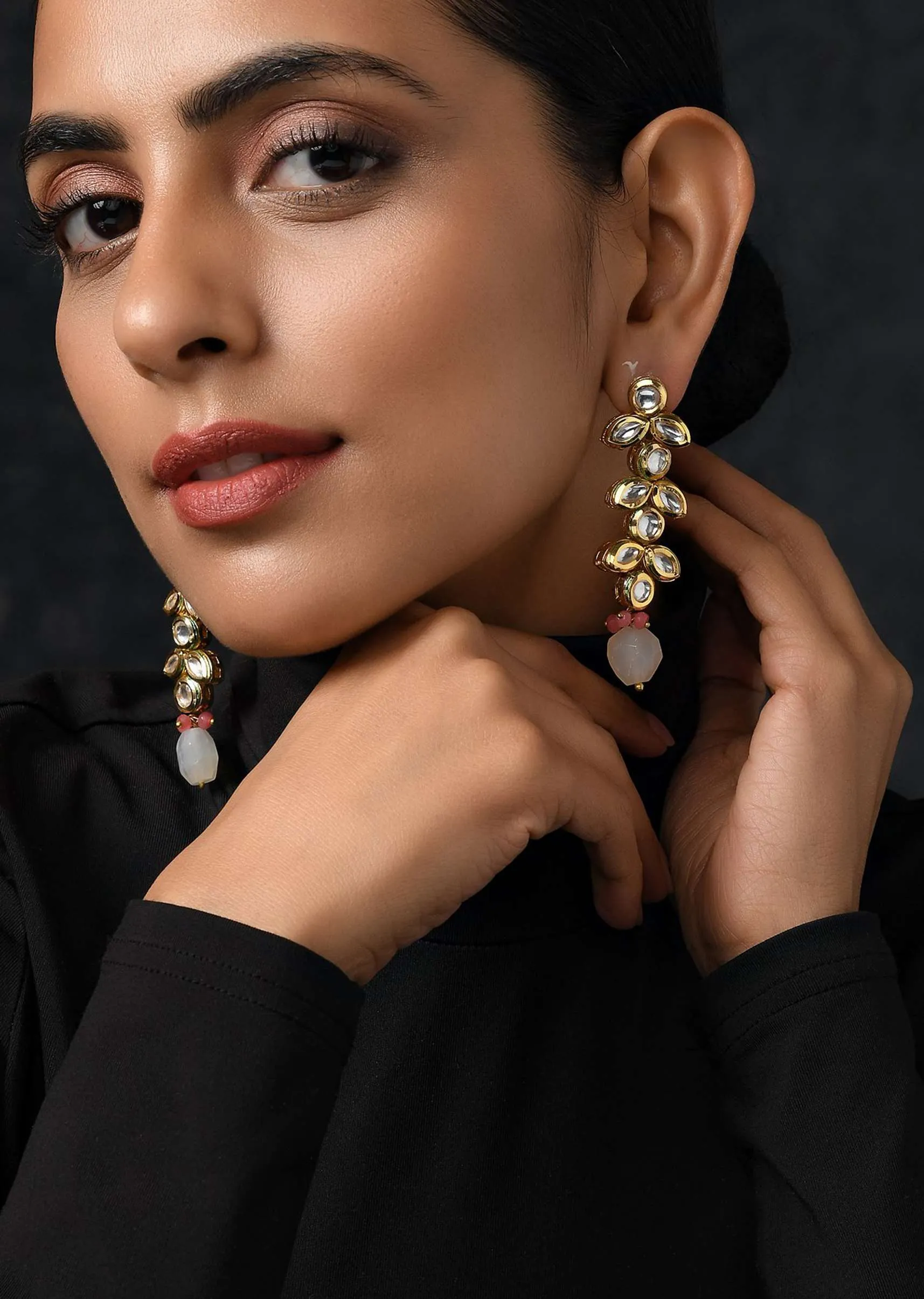 Gold Plated Necklace And Earrings Set Handcrafted With Kundan Work