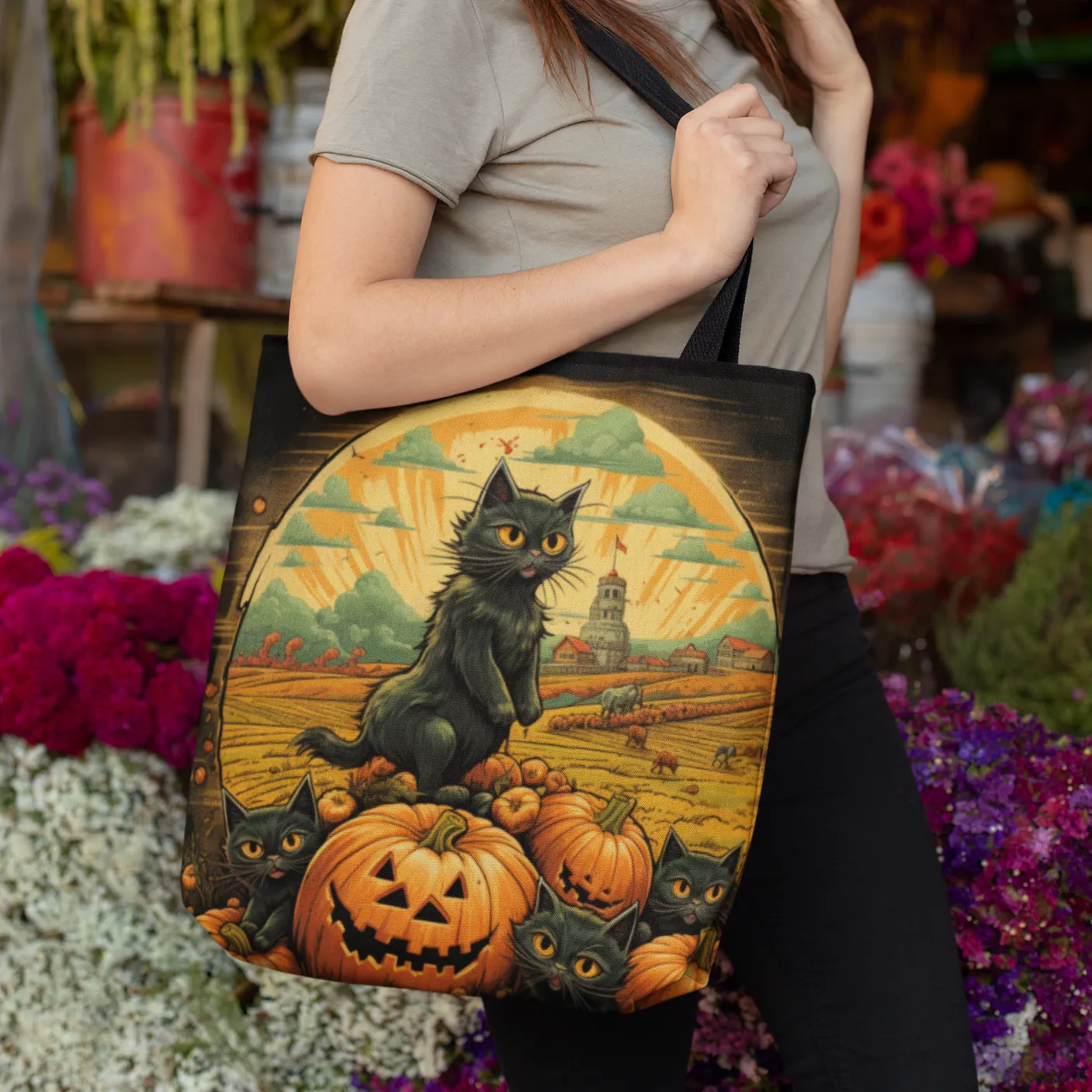 Halloween Tote Bag, Halloween Tote, Halloween Tote Bags, Tote bag Mockup Halloween, Tote Bags Halloween, Halloween Tote Cat, Cat Tote Bag