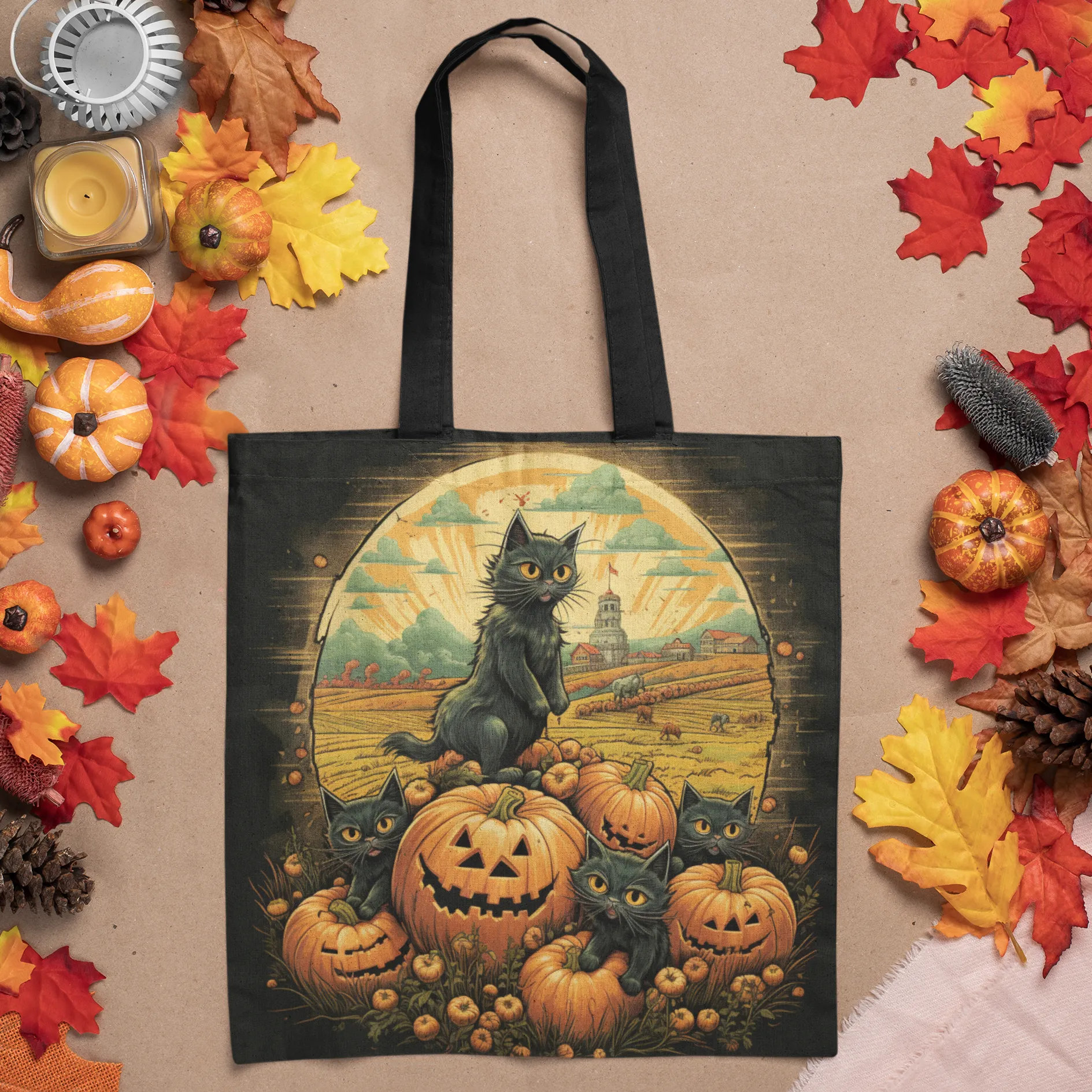 Halloween Tote Bag, Halloween Tote, Halloween Tote Bags, Tote bag Mockup Halloween, Tote Bags Halloween, Halloween Tote Cat, Cat Tote Bag
