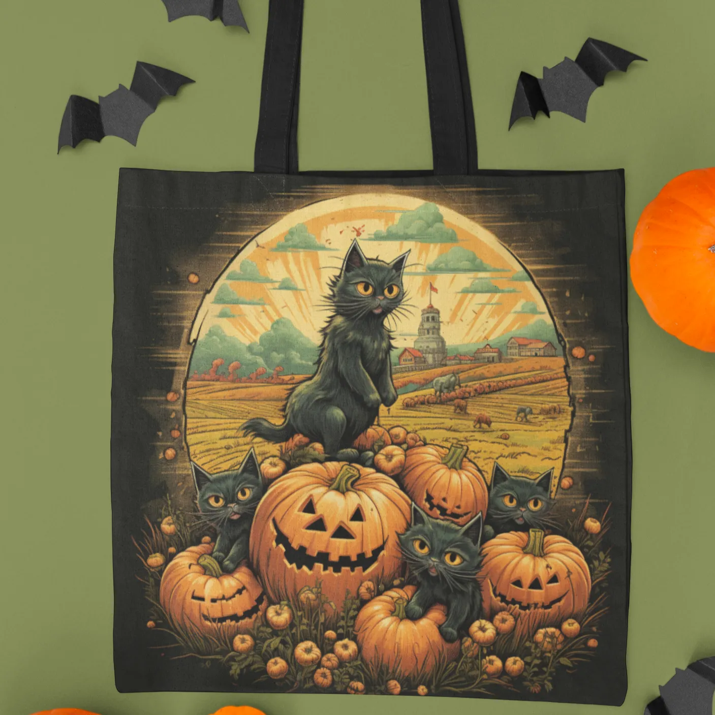 Halloween Tote Bag, Halloween Tote, Halloween Tote Bags, Tote bag Mockup Halloween, Tote Bags Halloween, Halloween Tote Cat, Cat Tote Bag