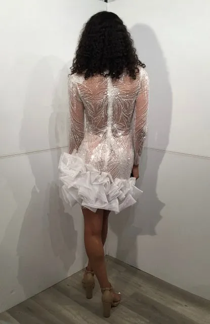Long Sleeve Ruffled Cocktail Dress by Jovani 23727