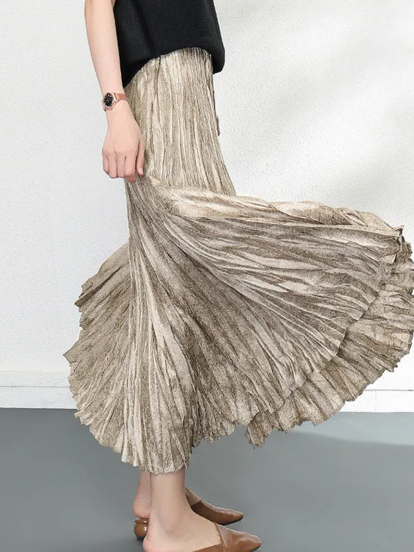 Loose A-Line Pleated Elasticity Skirts Bottoms