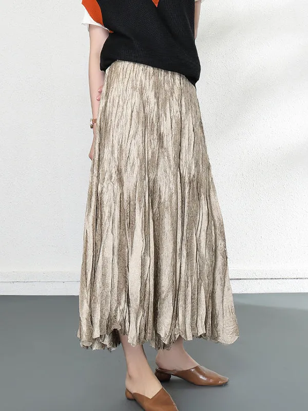Loose A-Line Pleated Elasticity Skirts Bottoms