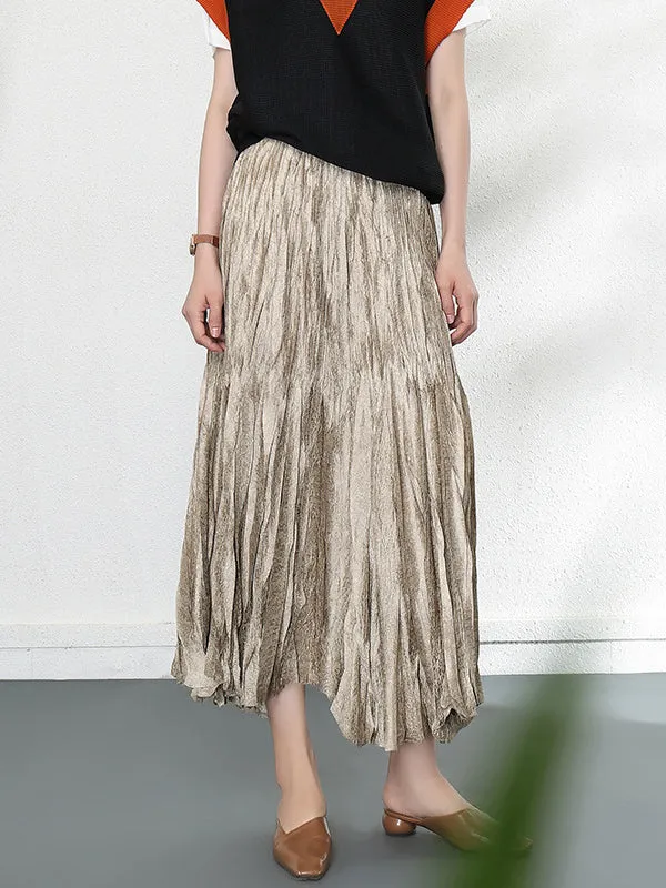 Loose A-Line Pleated Elasticity Skirts Bottoms
