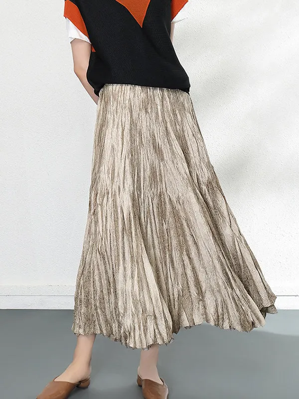 Loose A-Line Pleated Elasticity Skirts Bottoms