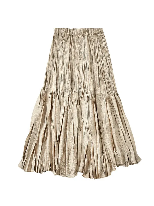 Loose A-Line Pleated Elasticity Skirts Bottoms