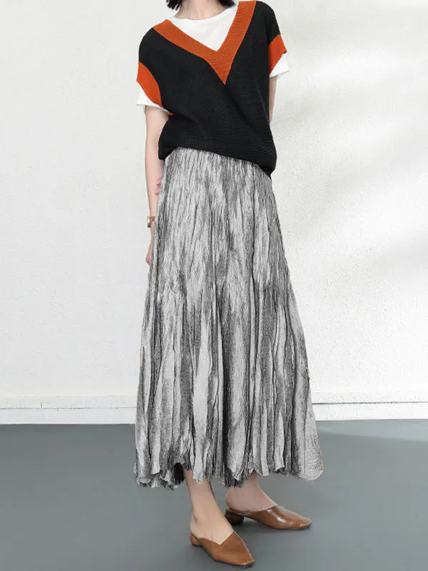 Loose A-Line Pleated Elasticity Skirts Bottoms