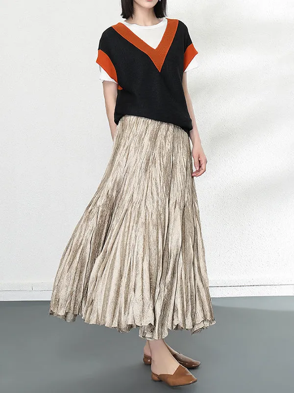 Loose A-Line Pleated Elasticity Skirts Bottoms