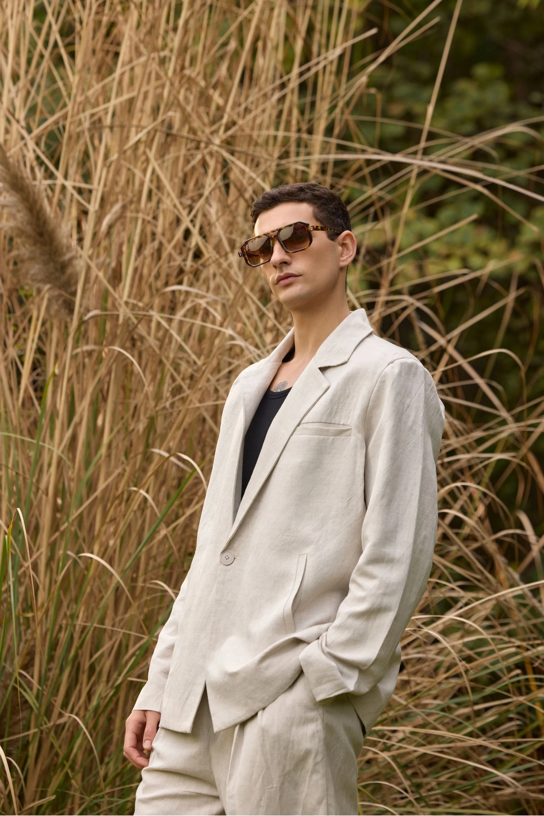Men's Single-Breasted Linen Blazer
