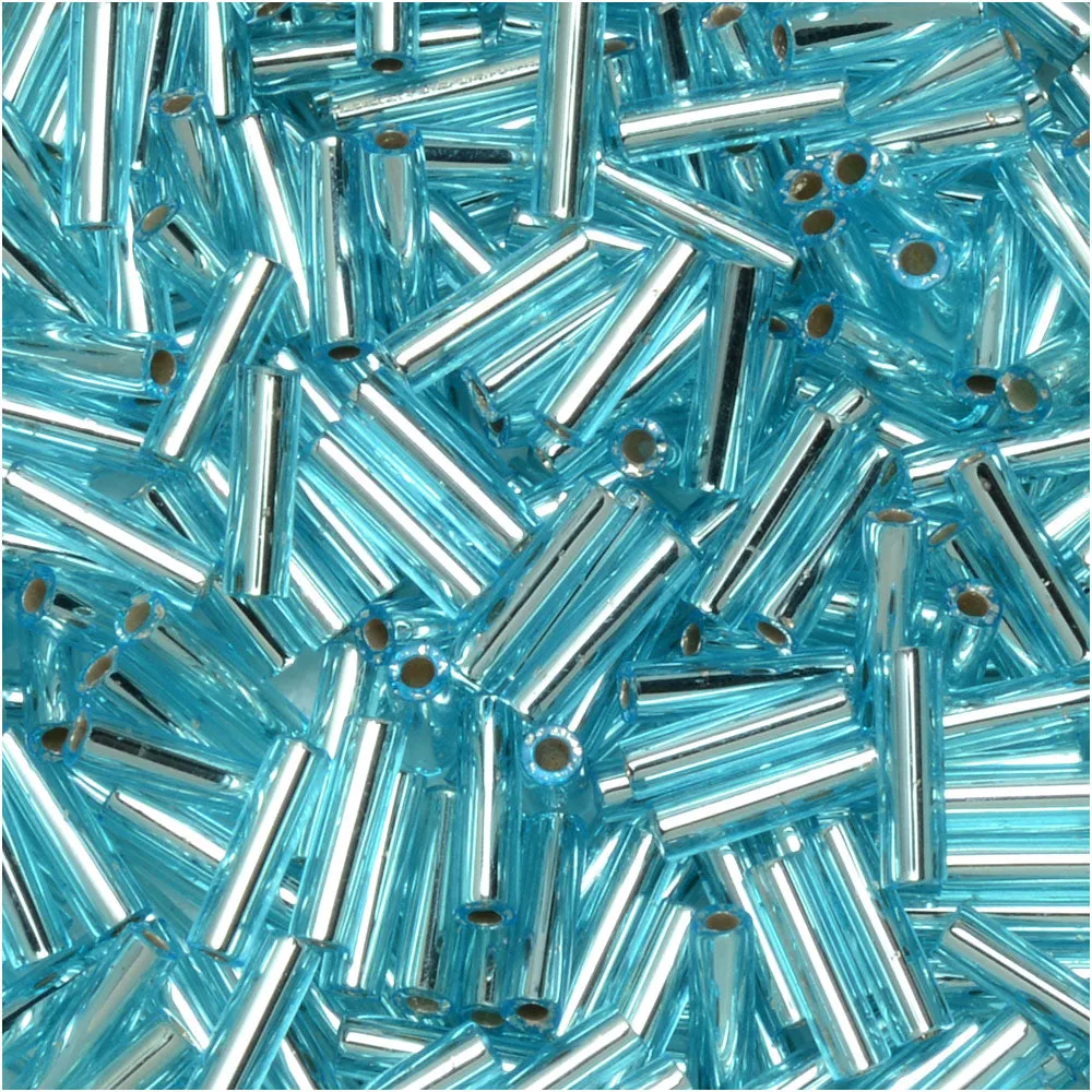 Miyuki Bugle Tube Beads, Cylinder Size #2 6x1.5mm, Silver Lined Light Blue (17 Grams)