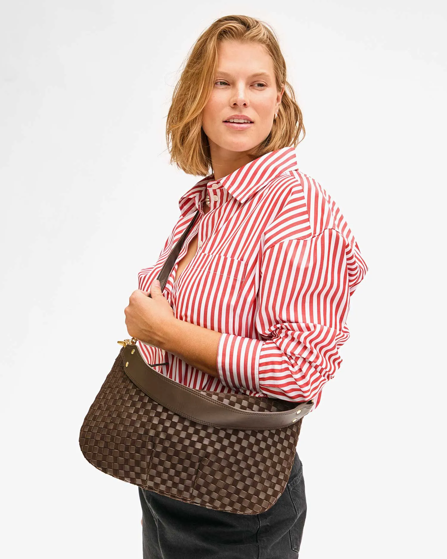 Moyen Messenger ~ Mahogany Nappa & Suede Woven Checker